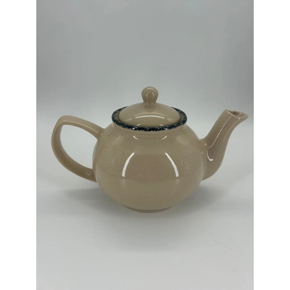Home & Garden Party Ltd 2002 Floral Teapot Beige Stoneware Cottagecore